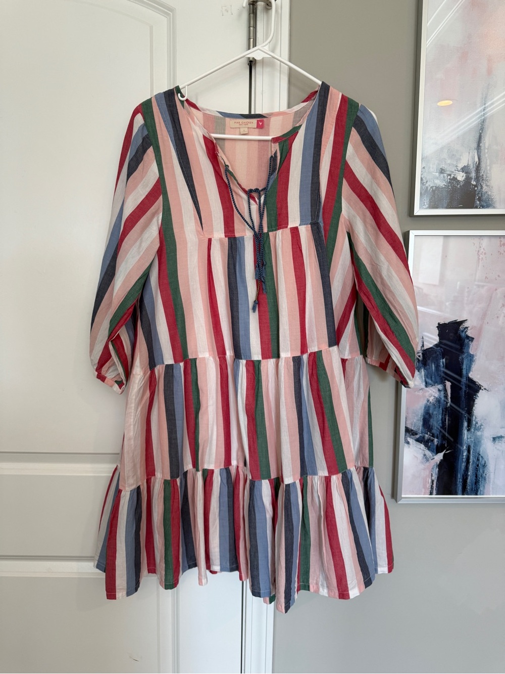 Pink Chicken Striped Tiered Babydoll Dress